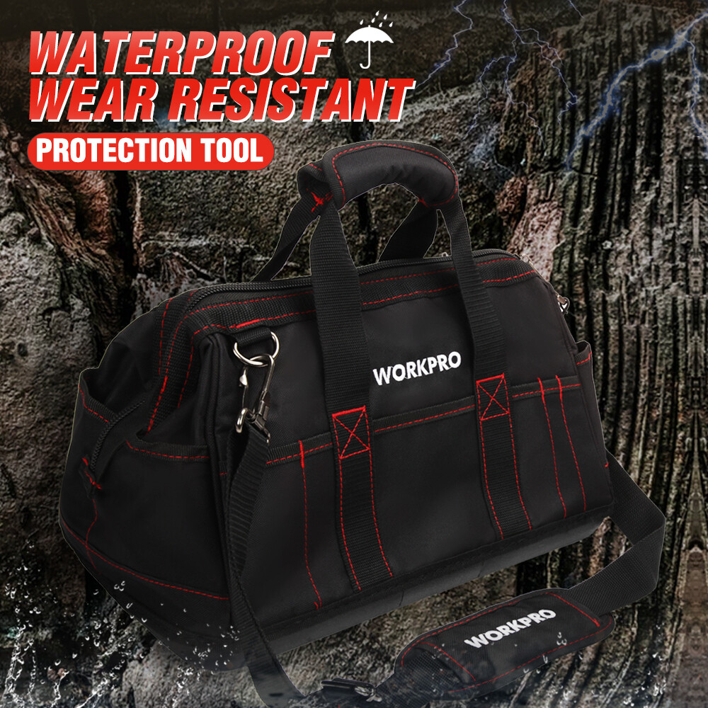 WORKPRO 16″ Zipper Wide Mouth Tool Storage Bag Case Large Capacity w/21 Pockets