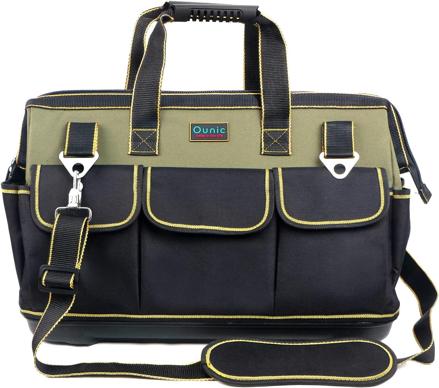 Tool Bag, Ounic 20 Inch Large Heavy Duty With Wide Mouth and Black, Yellow