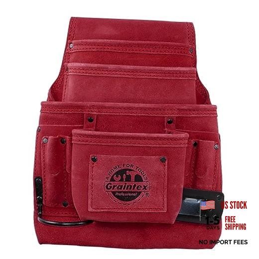 10 Pocket Nail & Tool Pouch, Suede Leather Tool Bag, Tool Belt for Burgundy