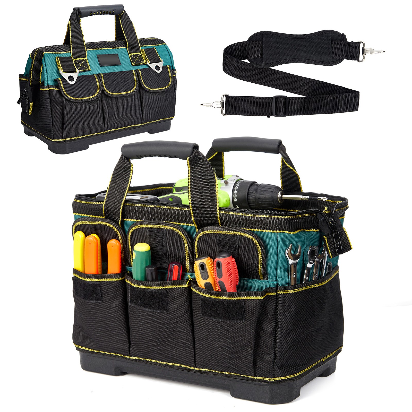 14 Inch Tool Bag 900D Oxford Heavy Duty Waterproof Base 20 Pockets 18 Loops 30kg