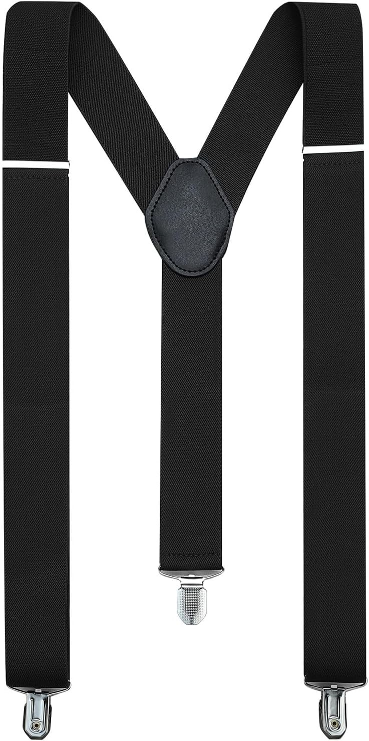 KOOELLE Suspenders for Men Heavy Duty Tuxedo Dress Pants 1.4 inch Solid Black