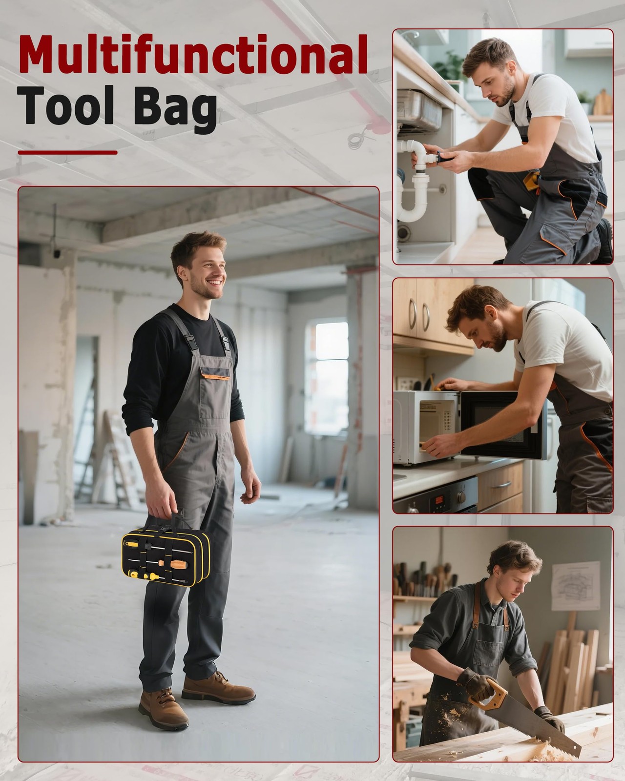 Roll Up Tool Bag with 3 Clear Window Cases (One Detachable), Tri-fold Tool Bag O
