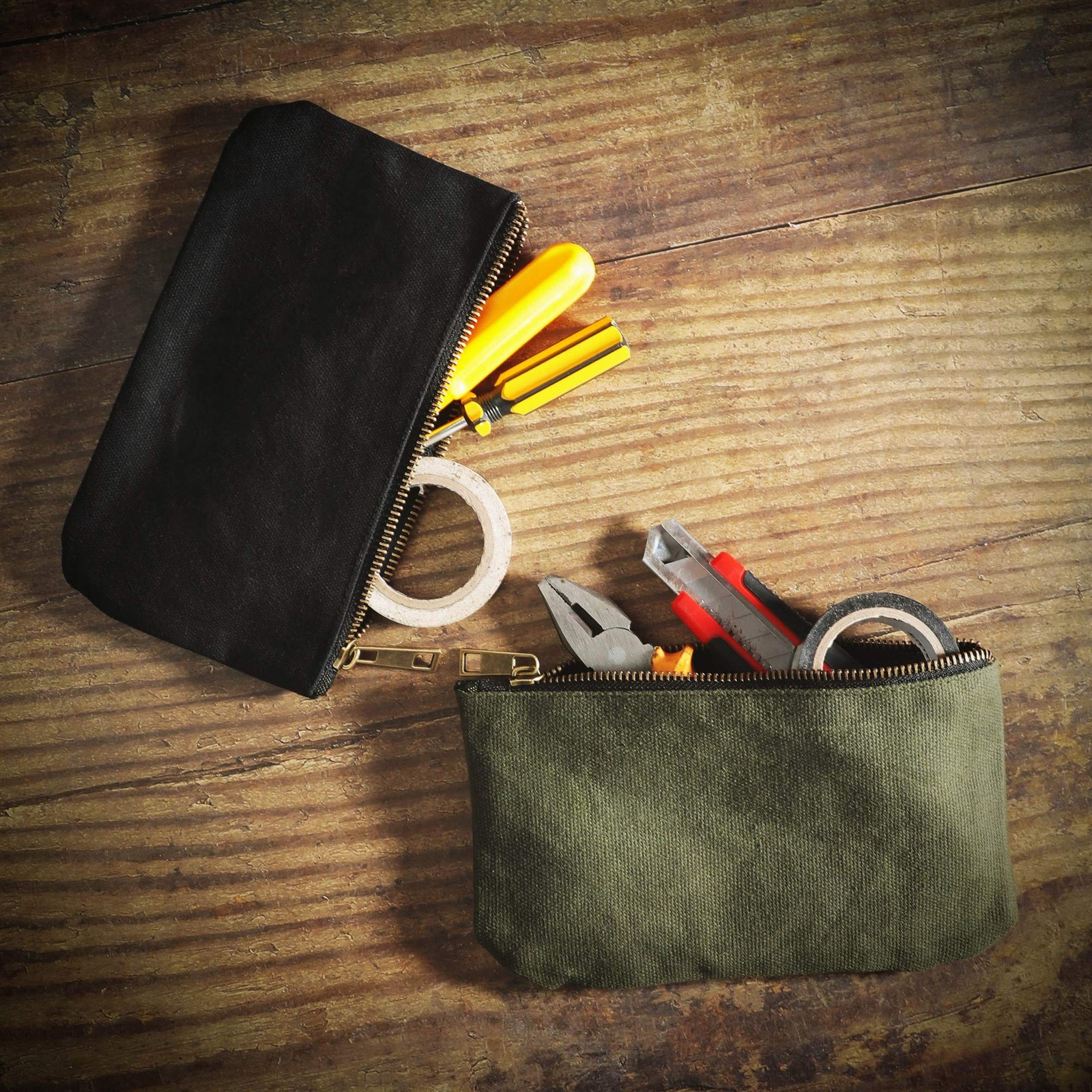Tool Pouch, Heavy Duty 16oz Waxed Canvas Metal Zipper Tool Bags, Water Resist…
