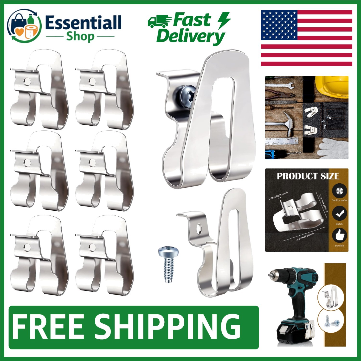 Compact Stainless Steel Drill Hook Clips – 8 Pieces for Easy Installation