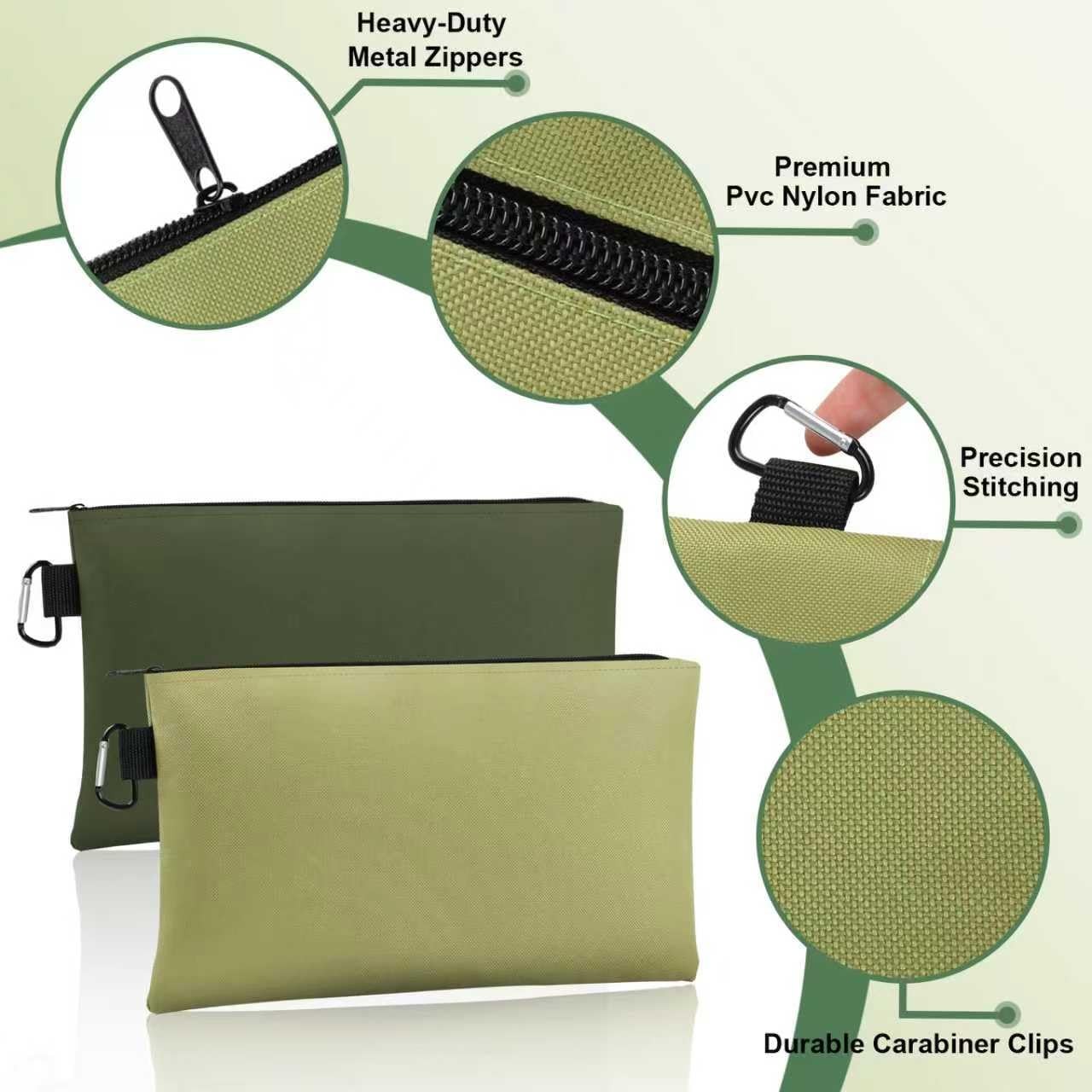 2 Pack Tool Bag Zippered Pouch with Carabiner Utility Storage Organizer Bags