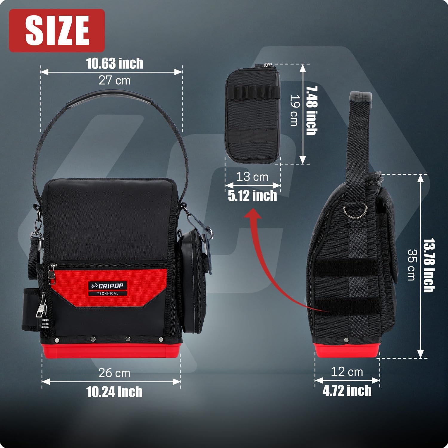 TECH 16 Electrician Tool Bag, Waterproof Hard Bottom Zippered Electricians To…