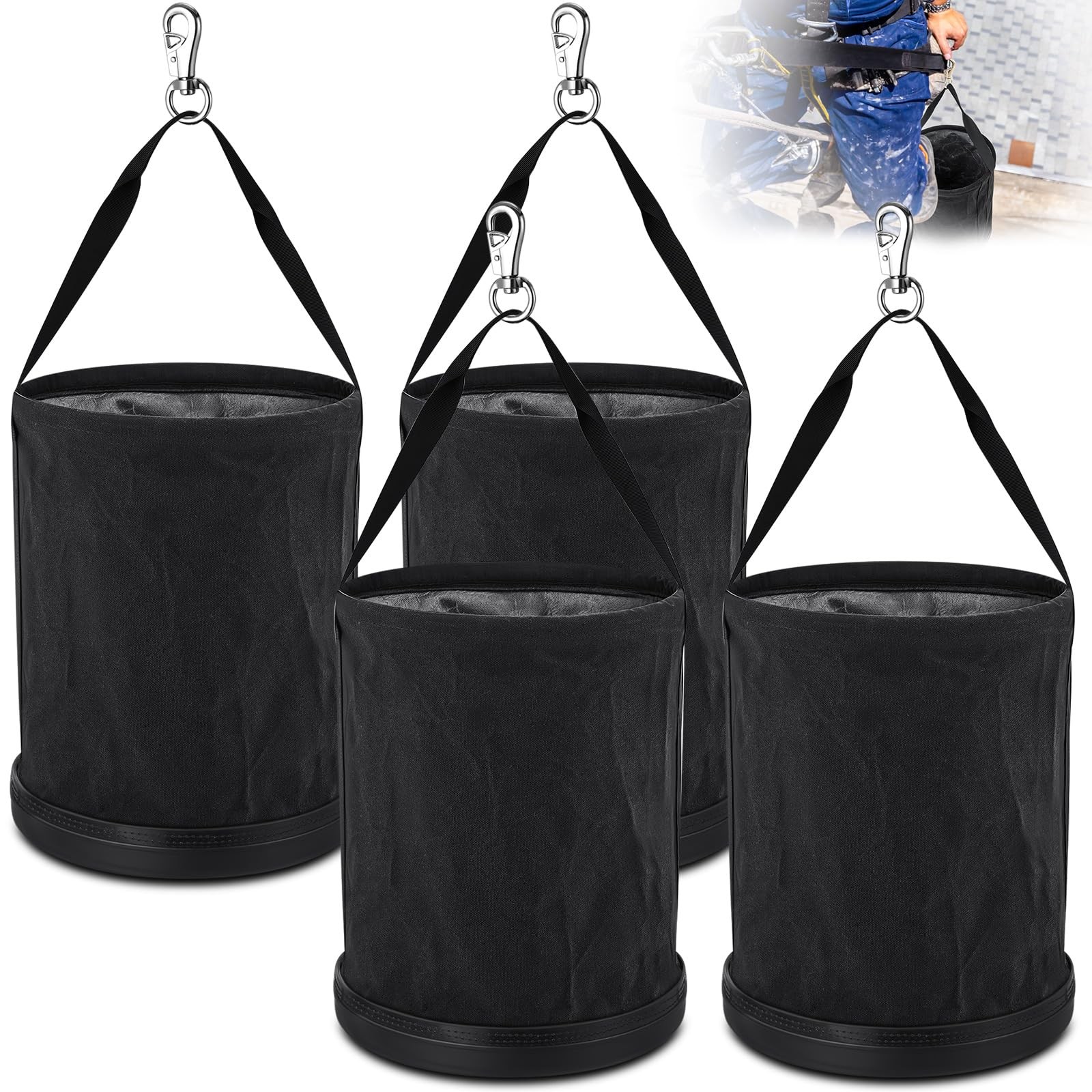 4 Pack Canvas Bucket 15″ x 12″ Heavy Duty Lineman Tool Bag with Plastic Botto…
