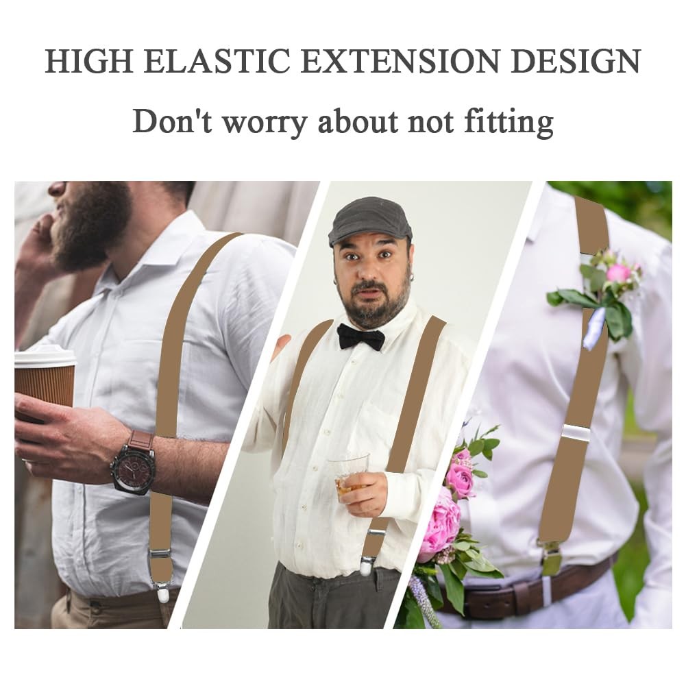WOXVM Mens Suspenders Adjustable Braces with 4 Strong Metal One Size, Khaki