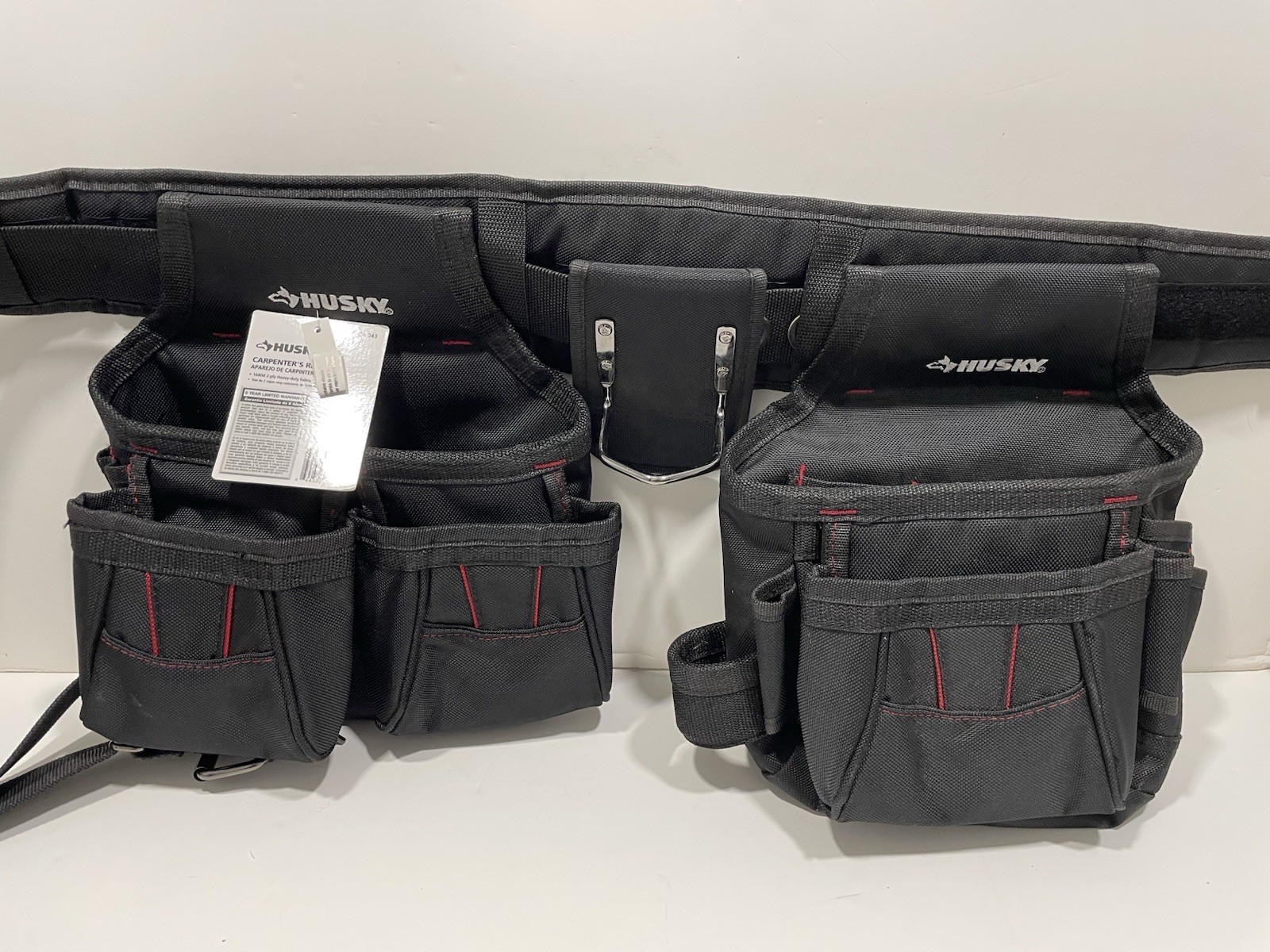 Husky Tool Belt Adjustable Carpenter Pouch Rig Black Polyester 52in Work Waist