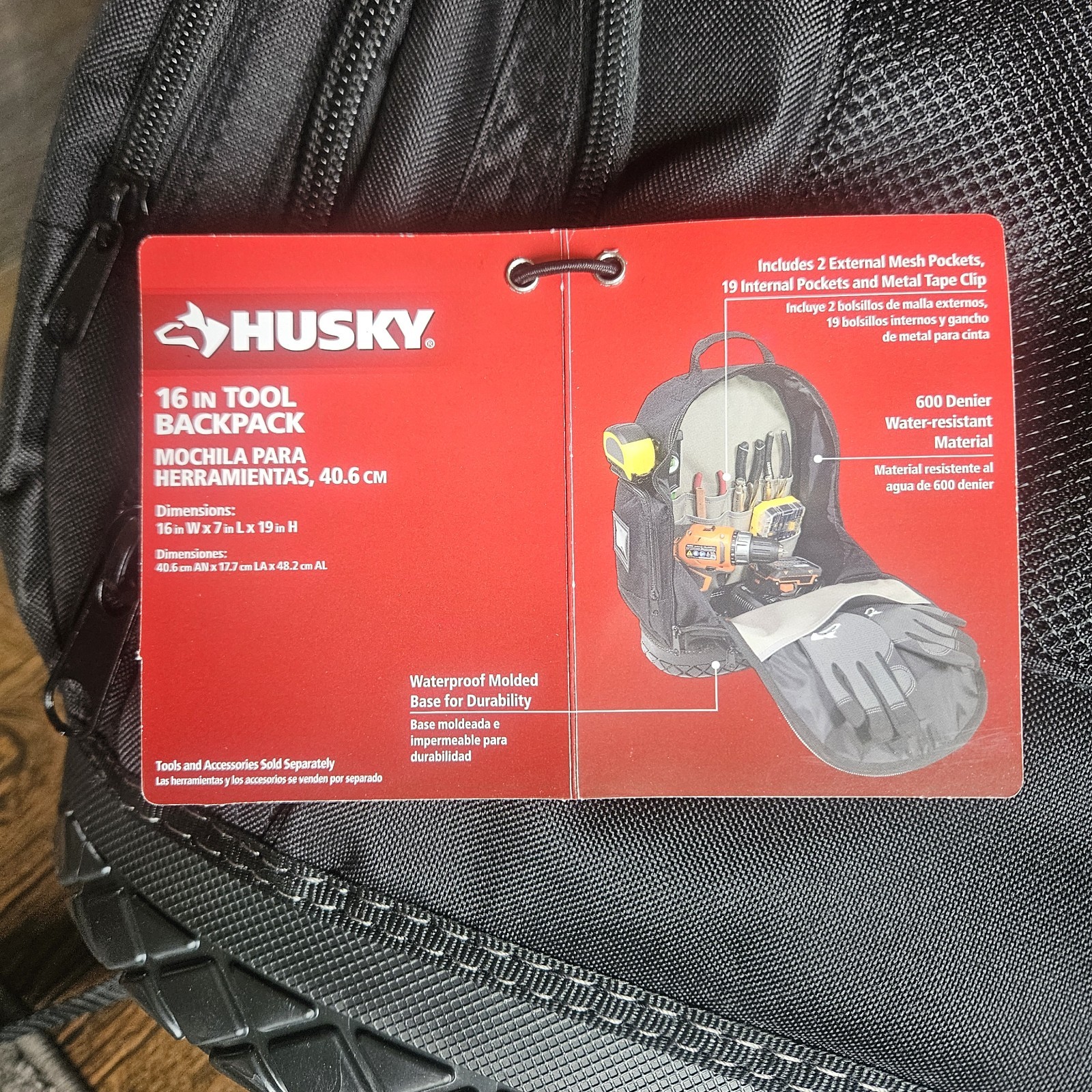 NEW Husky 16 in. Tool Backpack Heavy Duty Rubber Bottom Storage Bag 1005144944