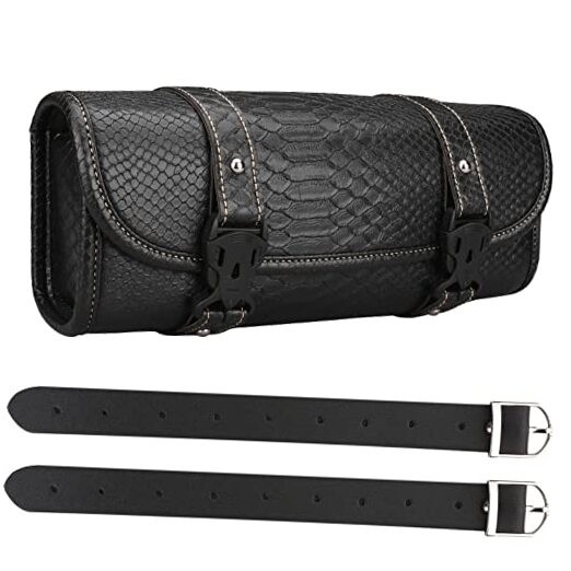 Motorcycle Tool Bag, Motorcycle Fork Bag PU Leather Large Black Crocodile