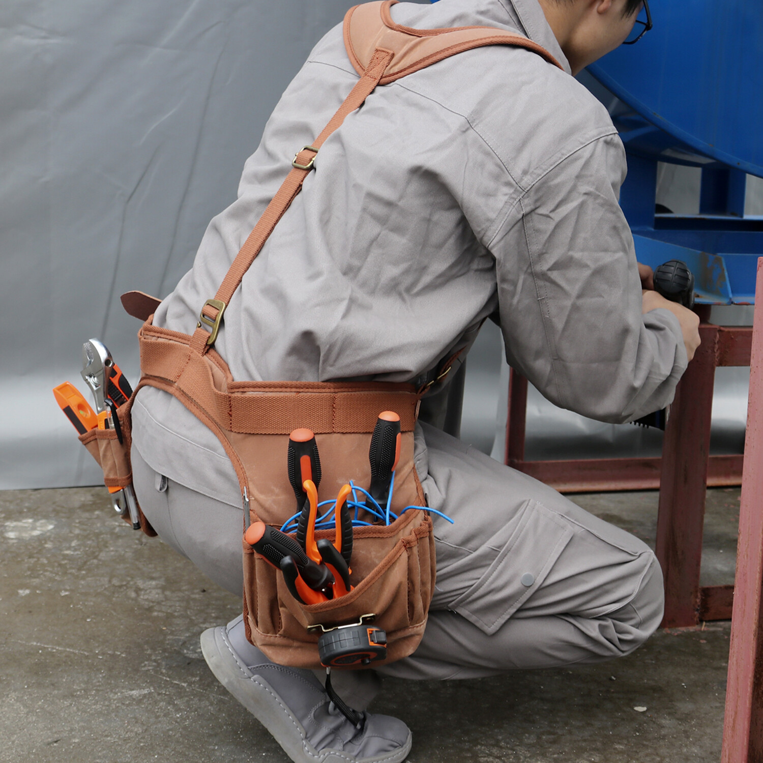 TOURBON Work Tool Belt Suspender Drill Pouch Electricians Carpenter Harness Vest