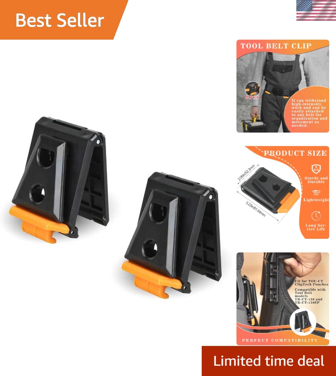 Durable Tool Belt Clips 2-Pack for ToughBuilt ClipTech TOU-CT-150 & TB-CT-150SP