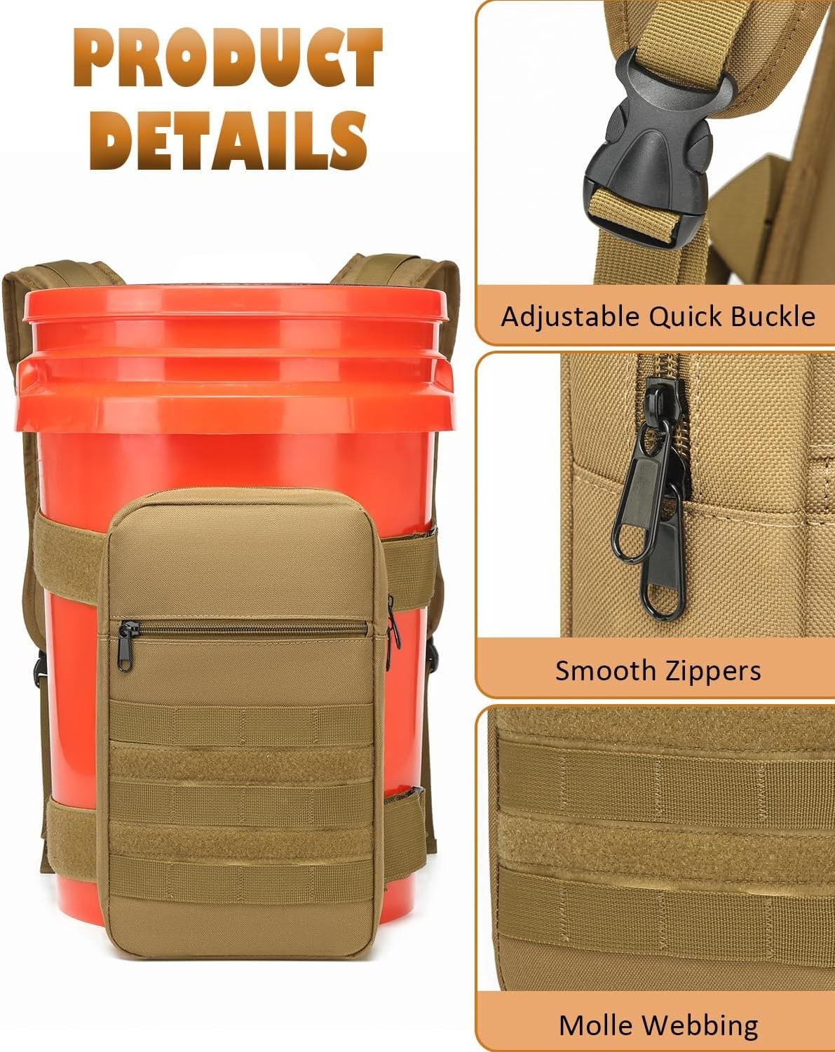 Backpack for 5 Gallon Buckets – Universal Bucket Organizer with Pocket for Hunti