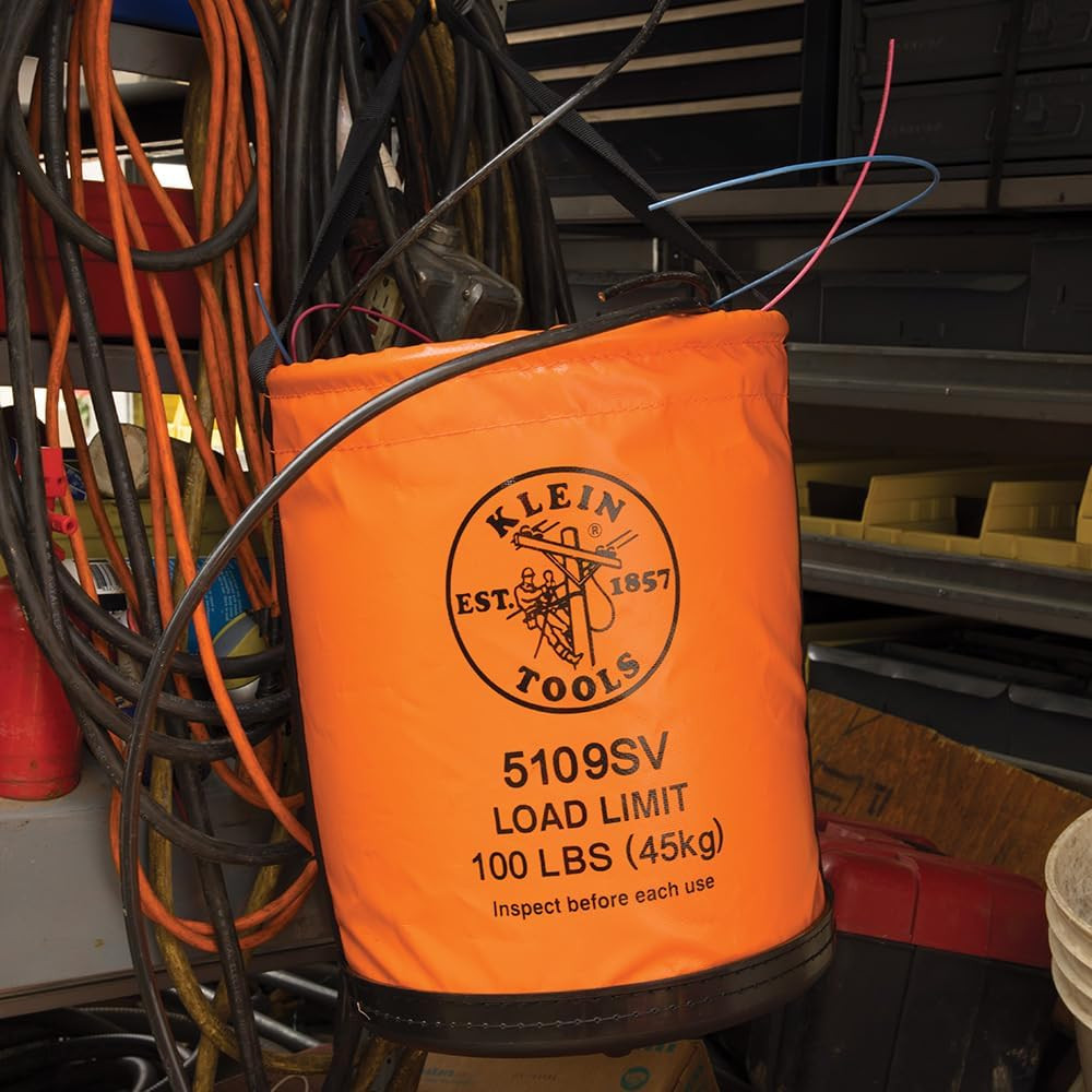Klein Tools 5109SV Tool Bucket, Vinyl Lineman Bucket with Swivel Snap and Web Ha