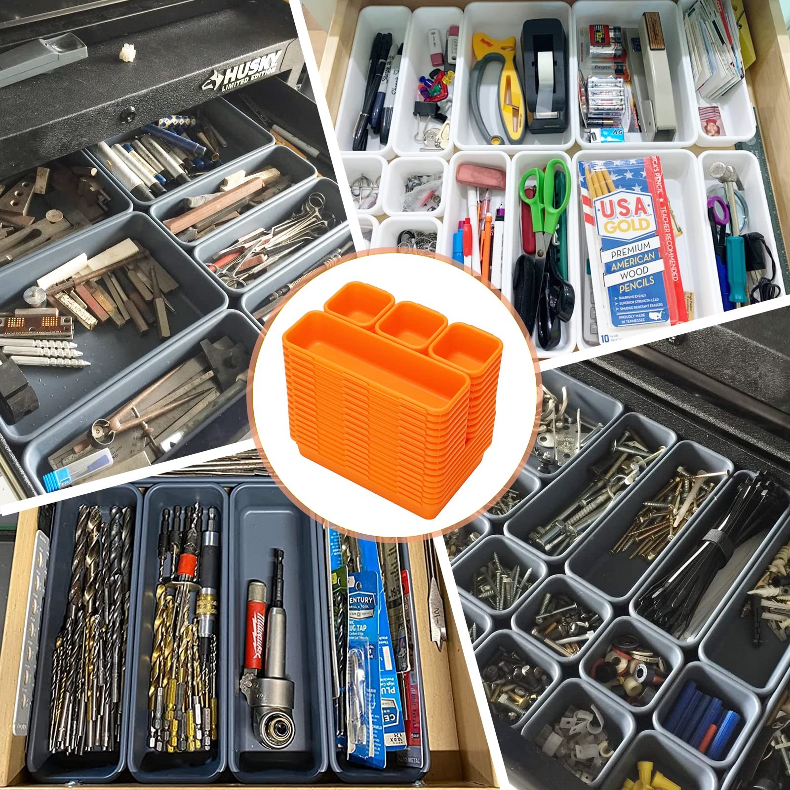 42 Pack Tool Box Organizer Tray Dividers, Rolling Chest Cart Orange