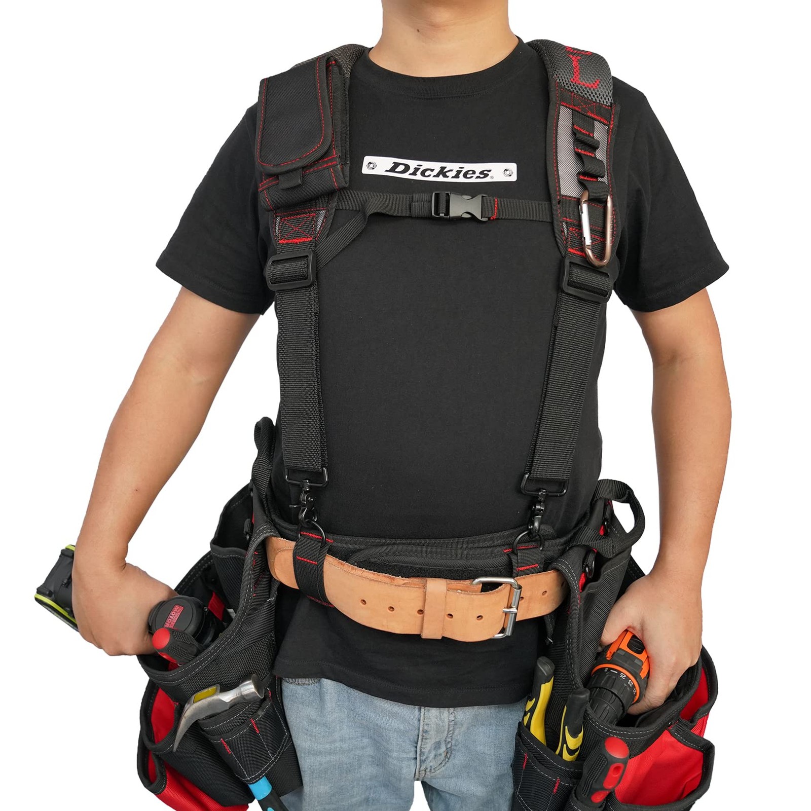 MELOTOUGH Gel Padded Tool Belt Suspenders Work one size fits ,most, Red
