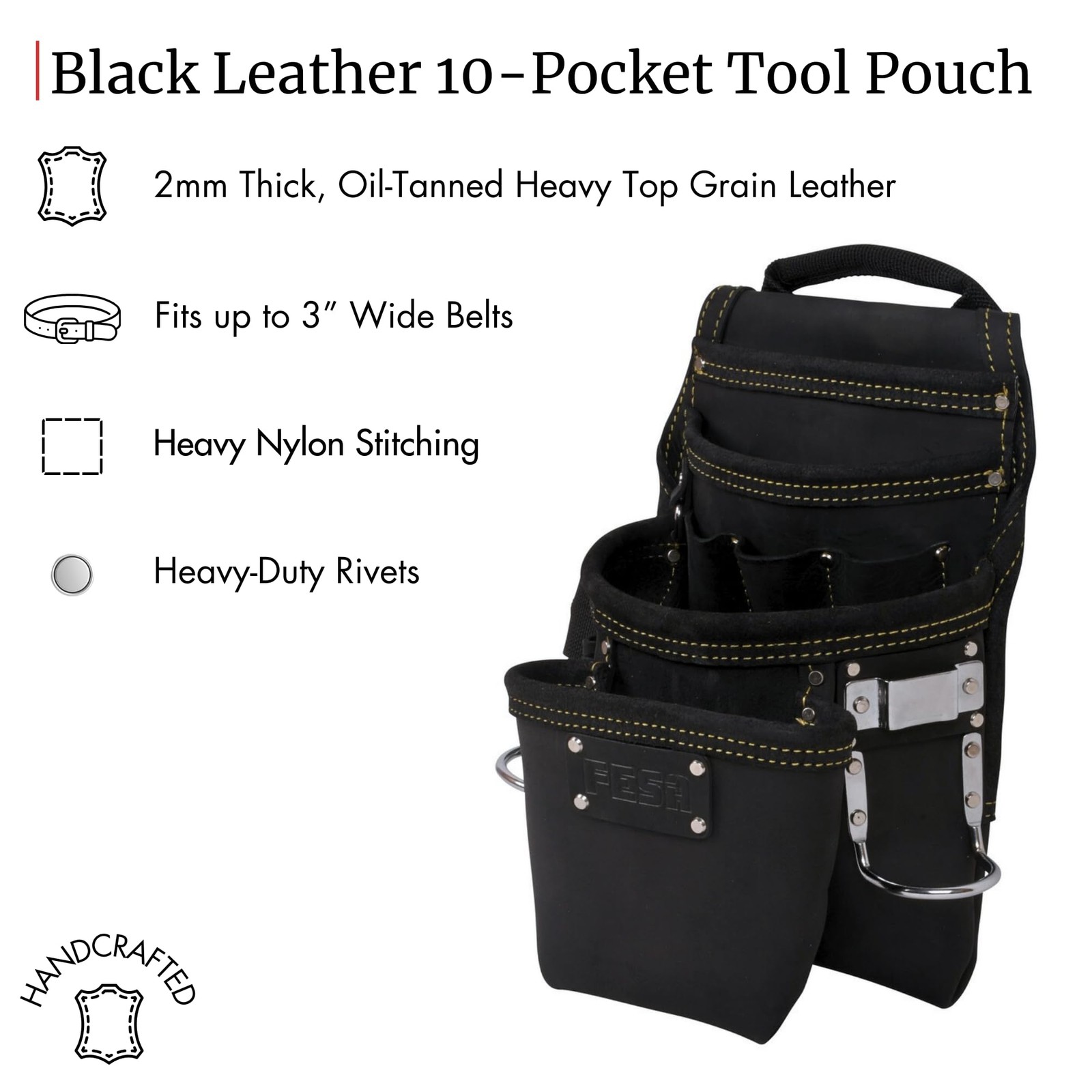 10-in-1 Leather Carpenter Tool Pouch – Provides 10X Tool Capacity