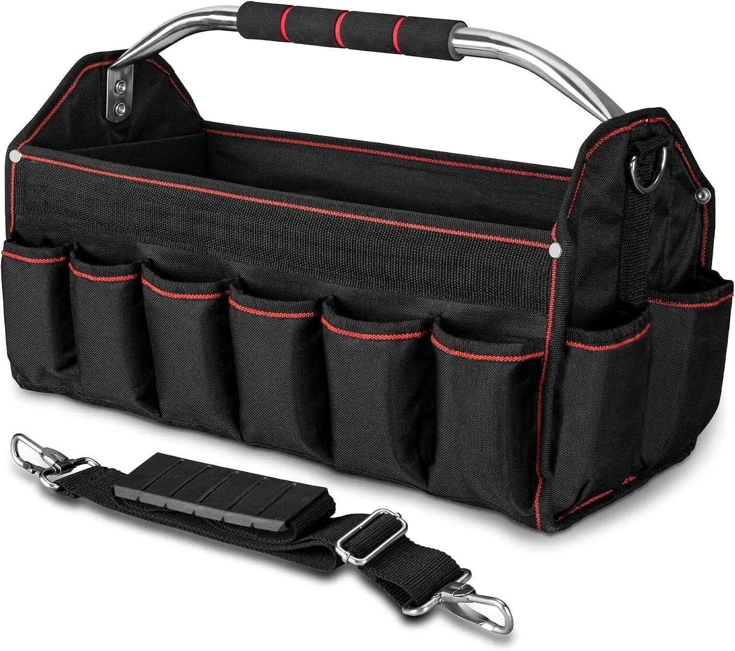 18″ Foldable Tool Tote Open Top Tool Bag W/ Removable Divider & Stiff Frame