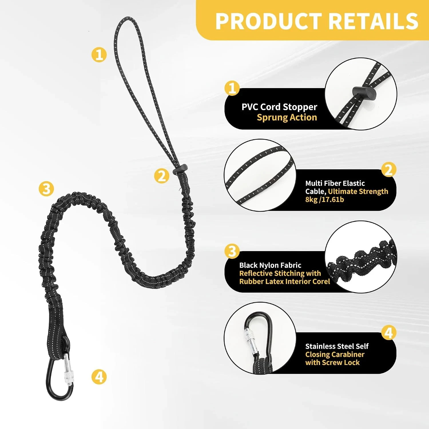 12 Pack Black Tool Lanyards for Hand Tools Lanyard Safety Tool Leash Retractab