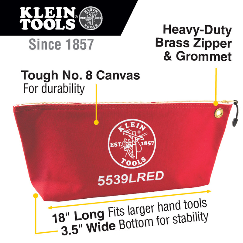 Klein Tools 5539LRED Canvas Bag with Zipper, Large Red