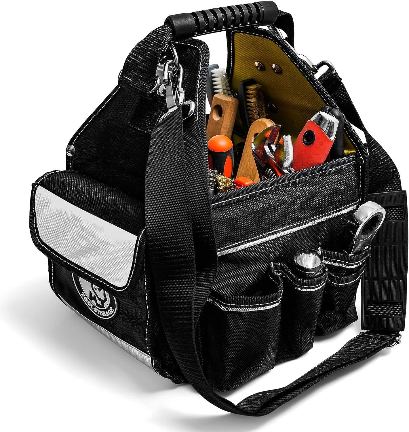 MARUTAI 12” Tool Tote Bag, 44 Pockets Open black/silver
