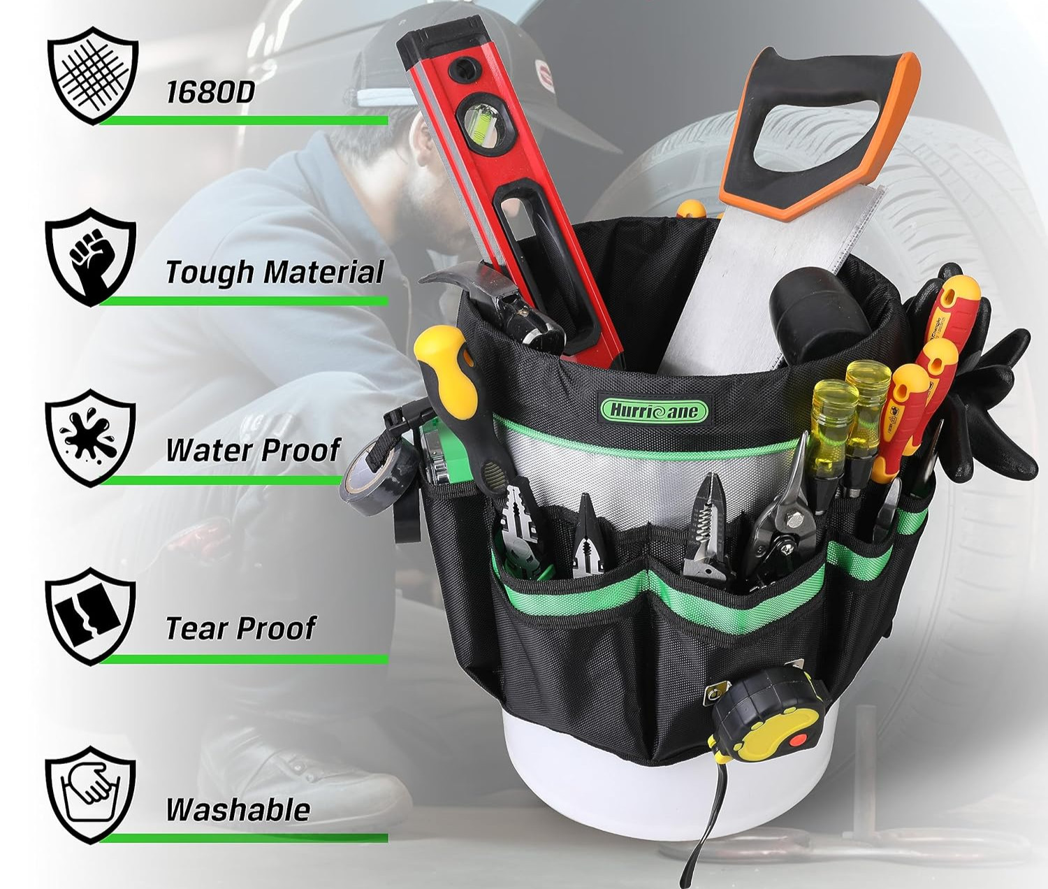 52 Pockets Waterproof Tool Organizer fits to 5 Gallon Bucket-Tool Bag Organizer