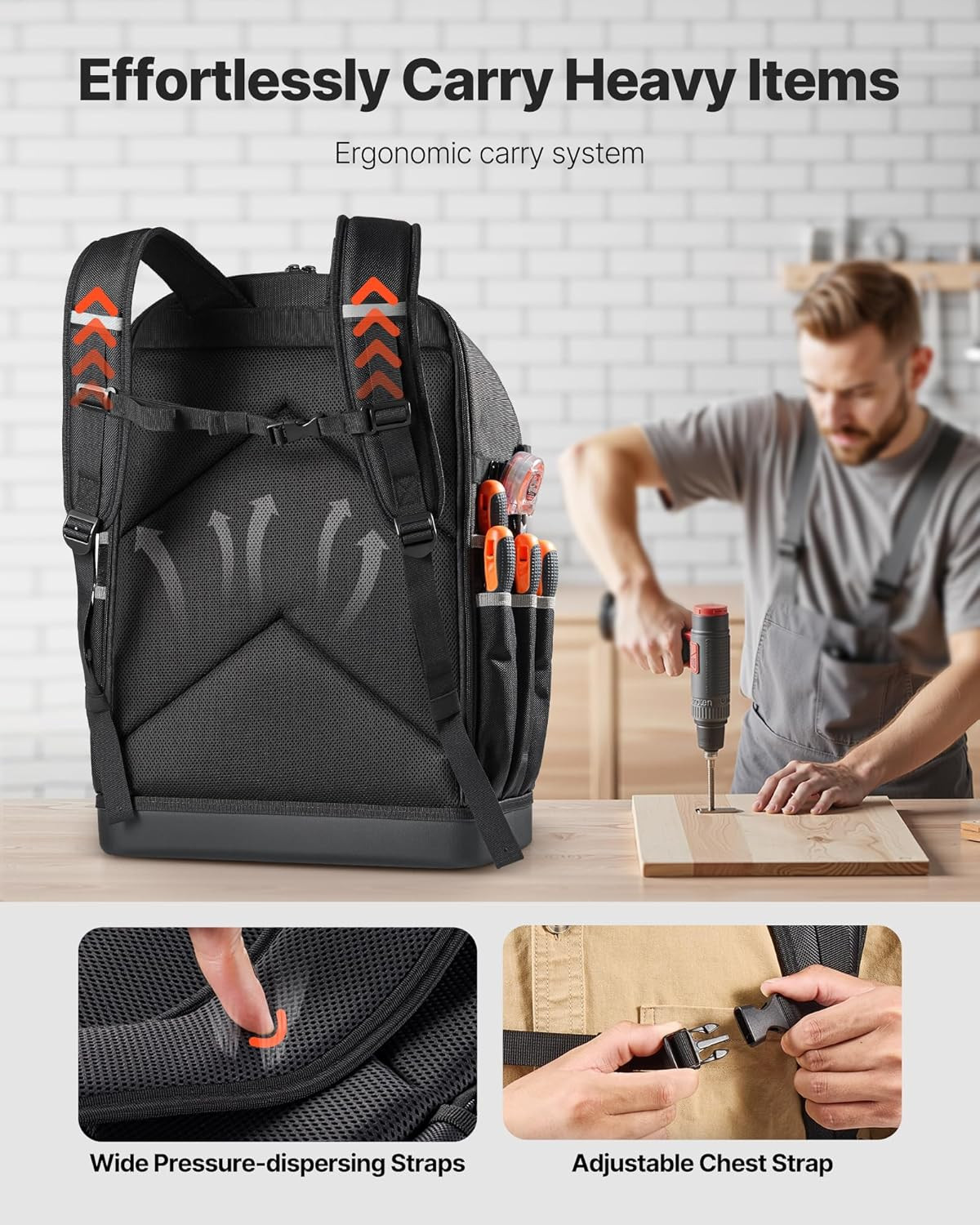 Tool Backpack, 56 Pockets, Heavy-Duty Tools Storage Organizer Bags with Molded B
