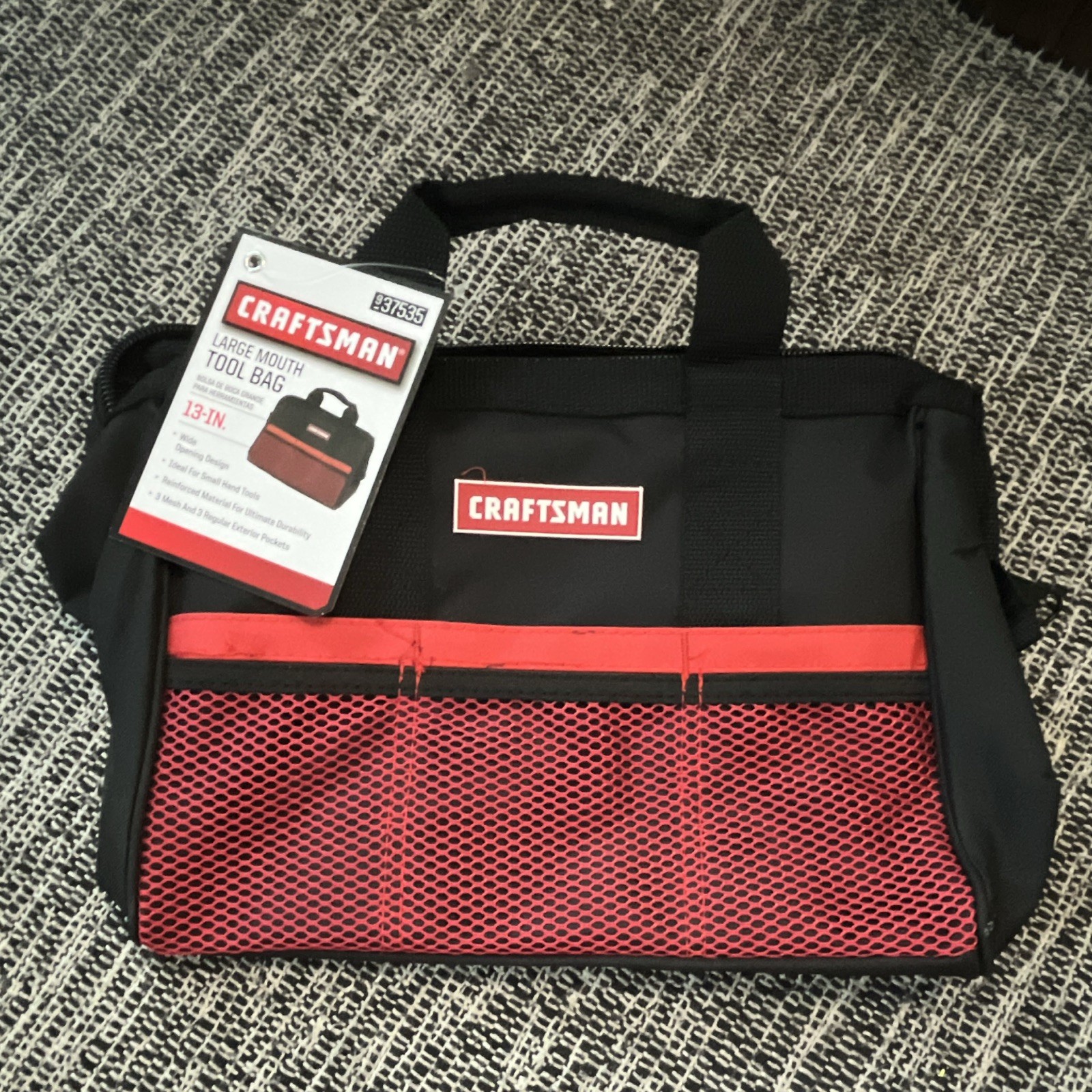 Craftsman 13 in Large Mouth Tool Bag Black/Red w/ Handle MPN 937535