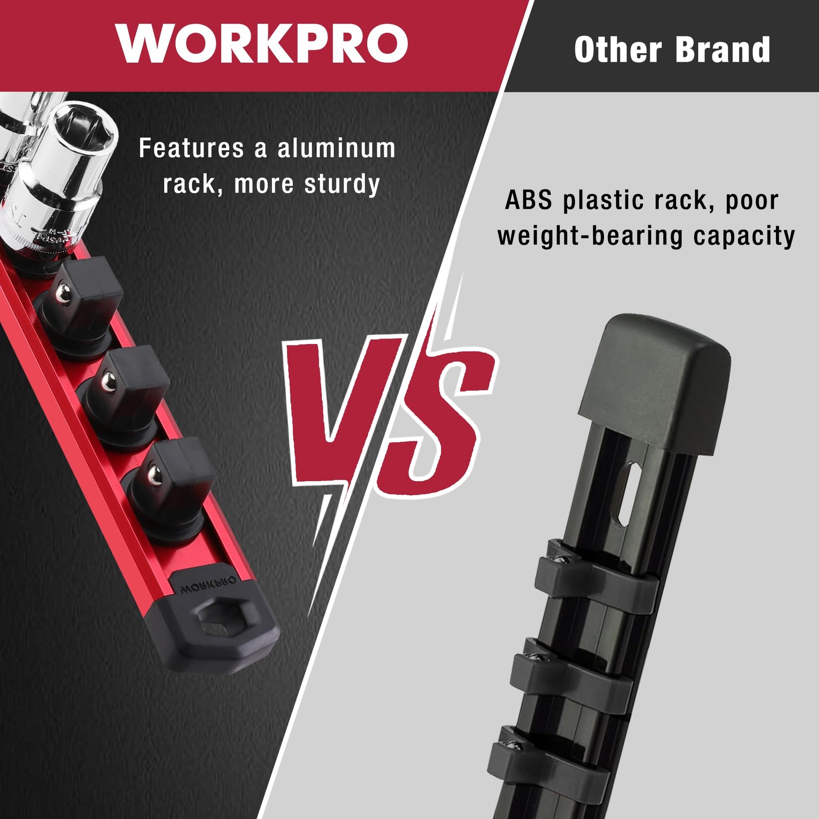 WORKPRO Magnetic Socket Organizer, 3/8-Inch Drive Aluminum Alloy 3/8″ DR, Red