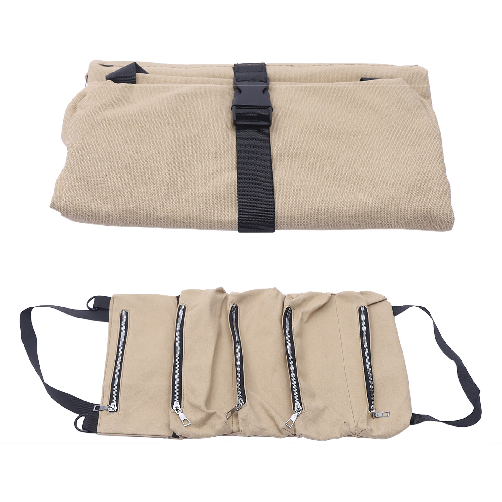 Scratch Resistant Roll Bag Heavy Duty Canvas Roll Up Tool Bag with 5 Pockets
