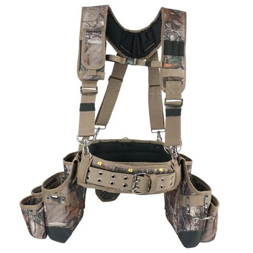 Camo Tool Belt with Suspenders Camouflage Tool Bag Supenders Framers Comb