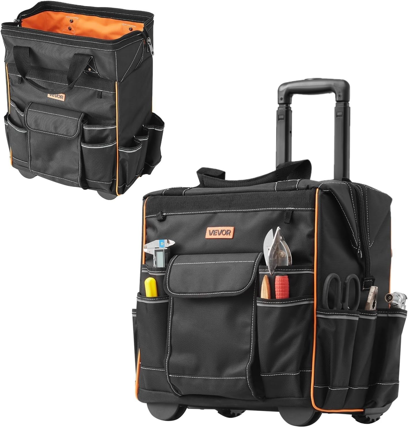 15″ Rolling Tool Bag 25 Pockets Heavy Duty 110lb Capacity Wheeled Tool Organizer