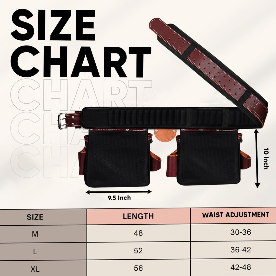 FUERI Professional Tool Belt with Pouches Nylon Leather for Carpenter