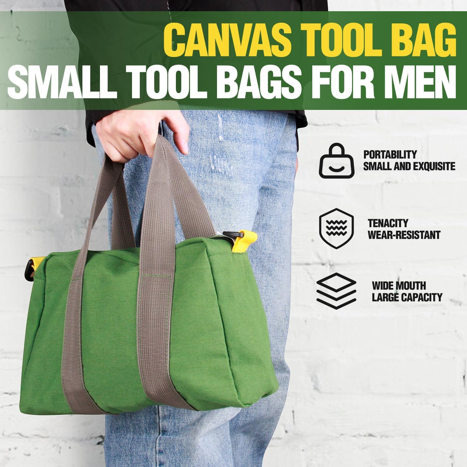 12″ Canvas Tool Bag Zipper Storage Tote Organizer Electrician Gardening Green