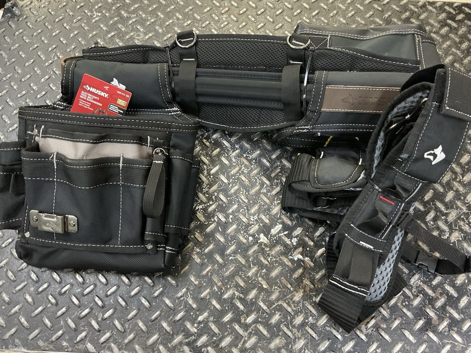 Husky Electricians 2-Bag Tool Belt w/Suspenders Black Polyester Pro – NEW w/tags