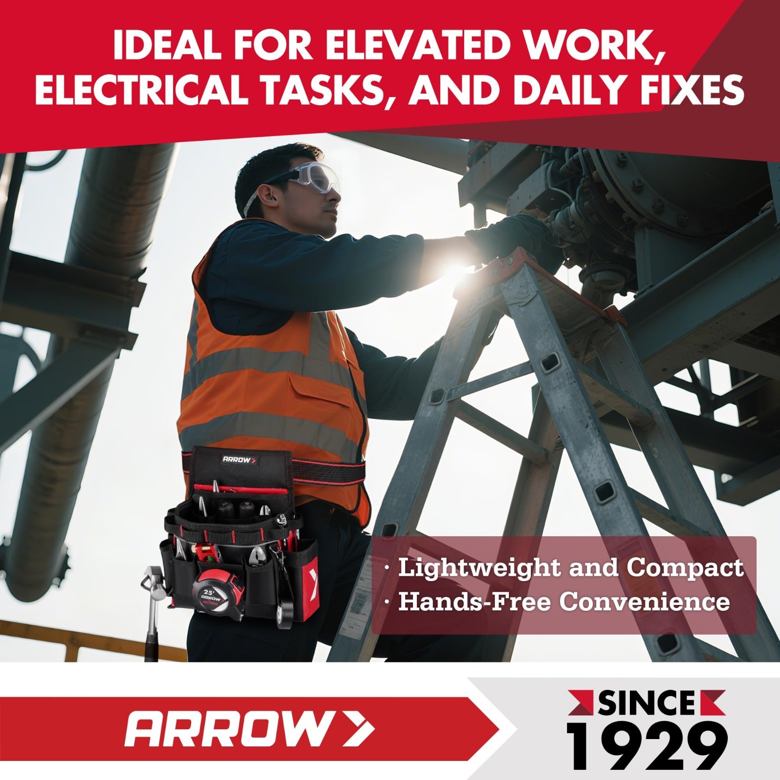 Heavy-Duty Tool Belt with 10 Pockets, Adjustable Utility Pouch for Electricians