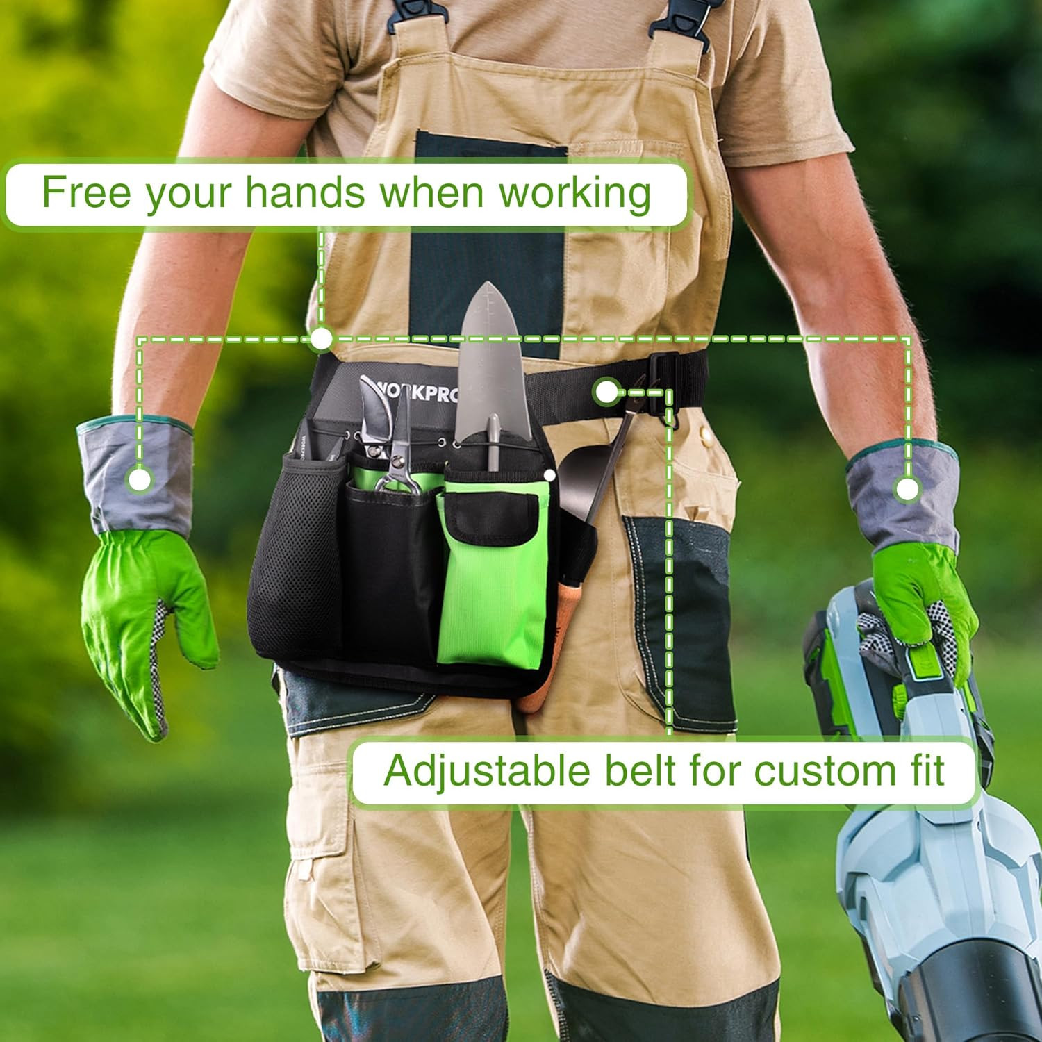 Garden Tool Belt, 5-Pocket Single Side Gardening Tool Pouch with Adjustable Wais