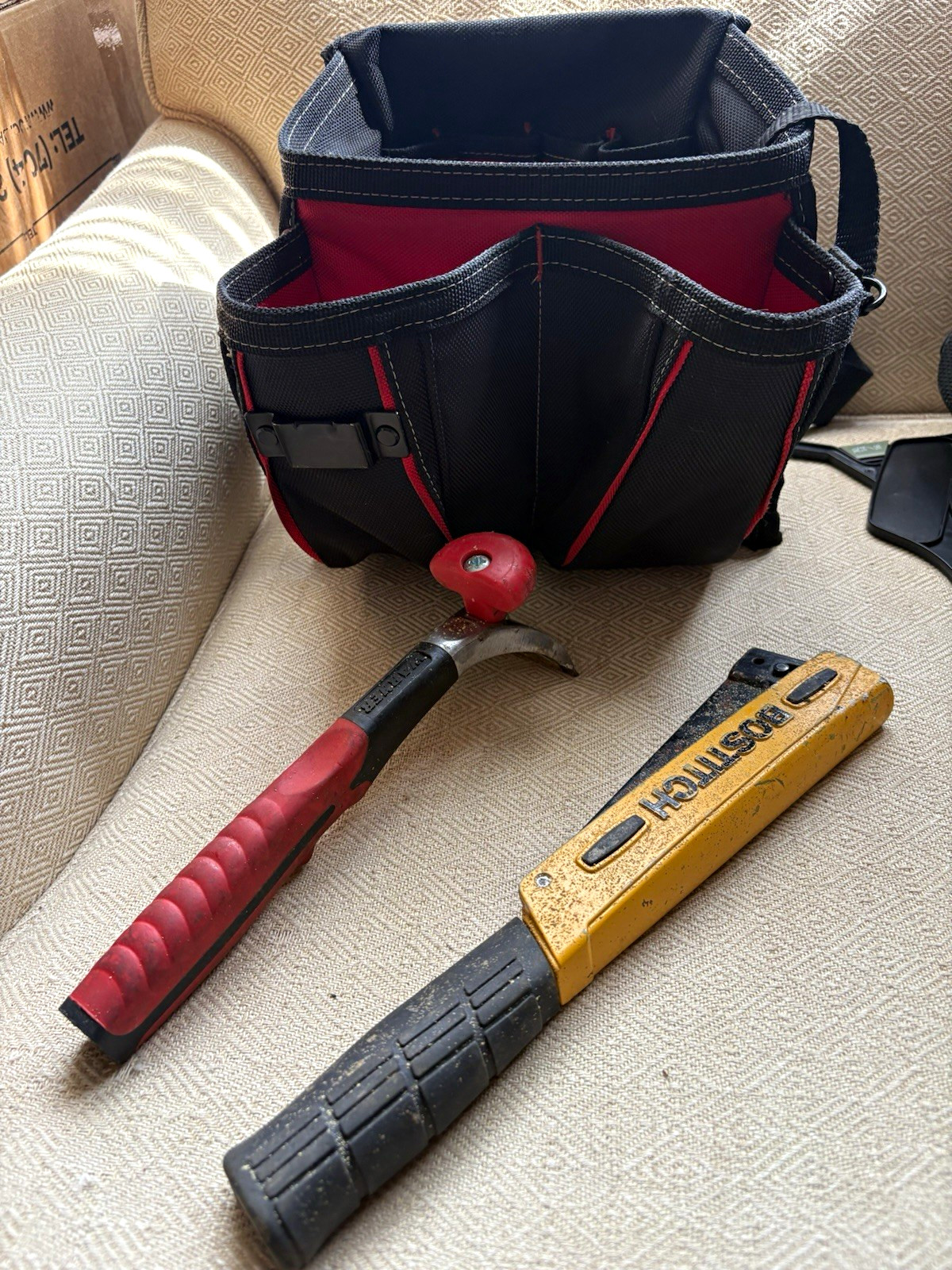 Nylon Tool Bag with Handle and Shoulder Strap, Black/Red, 1 Item