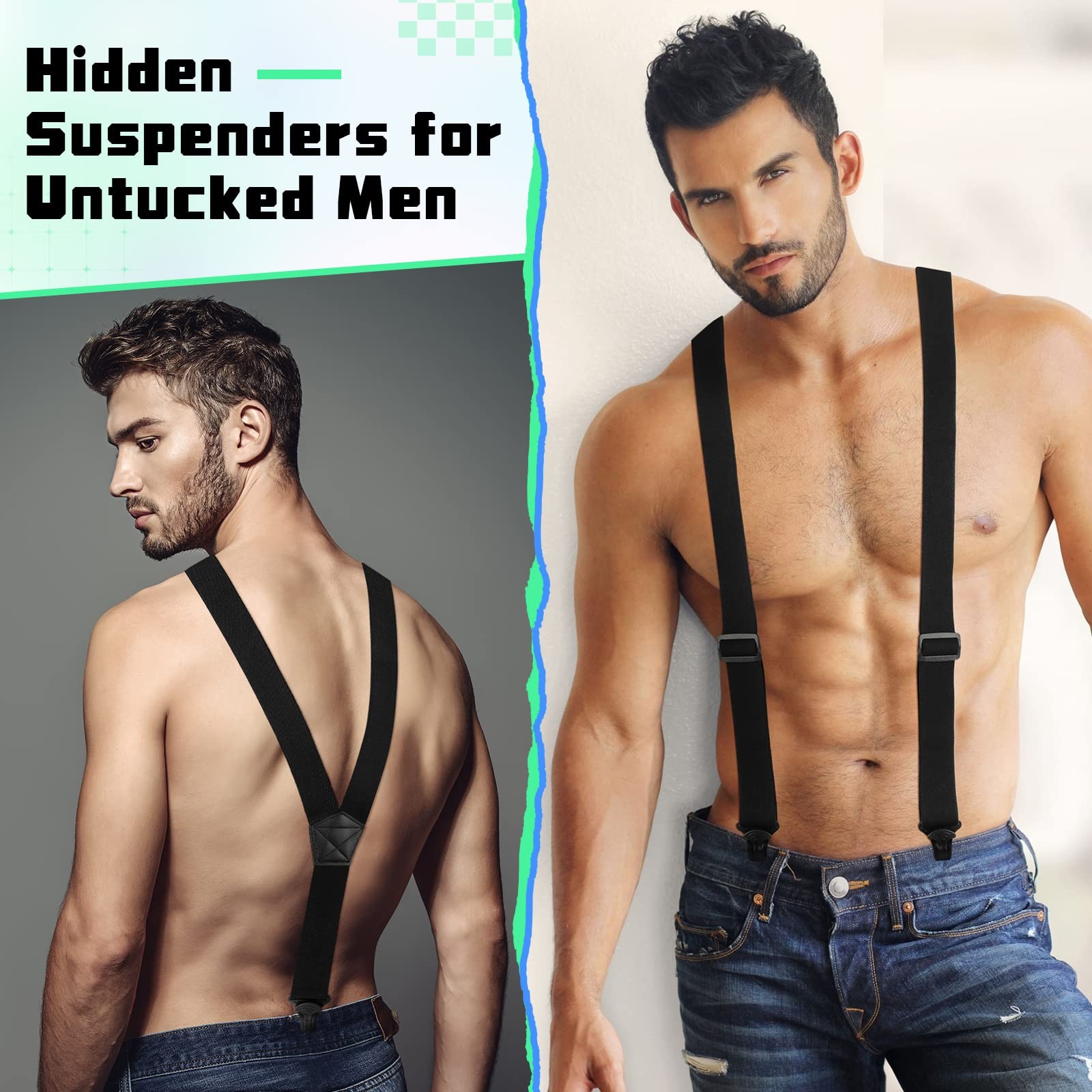 Jiuguva Men Hidden Undershirt Suspender Under Clothing One Size, Black