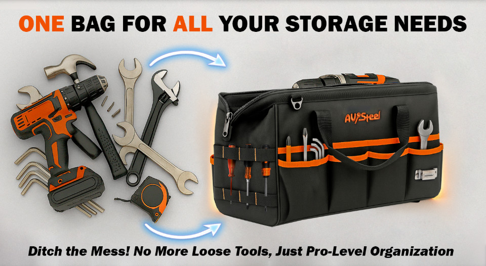 Tool Bag Wide Mouth 16 Pockets Adjustable Shoulder Strap Tool Clip Oxford 1680D