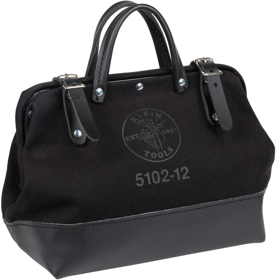 Klein Tools 510212BLK Heavy Duty Black Canvas Tool Bag, Tool Tote, Multi-Purpose