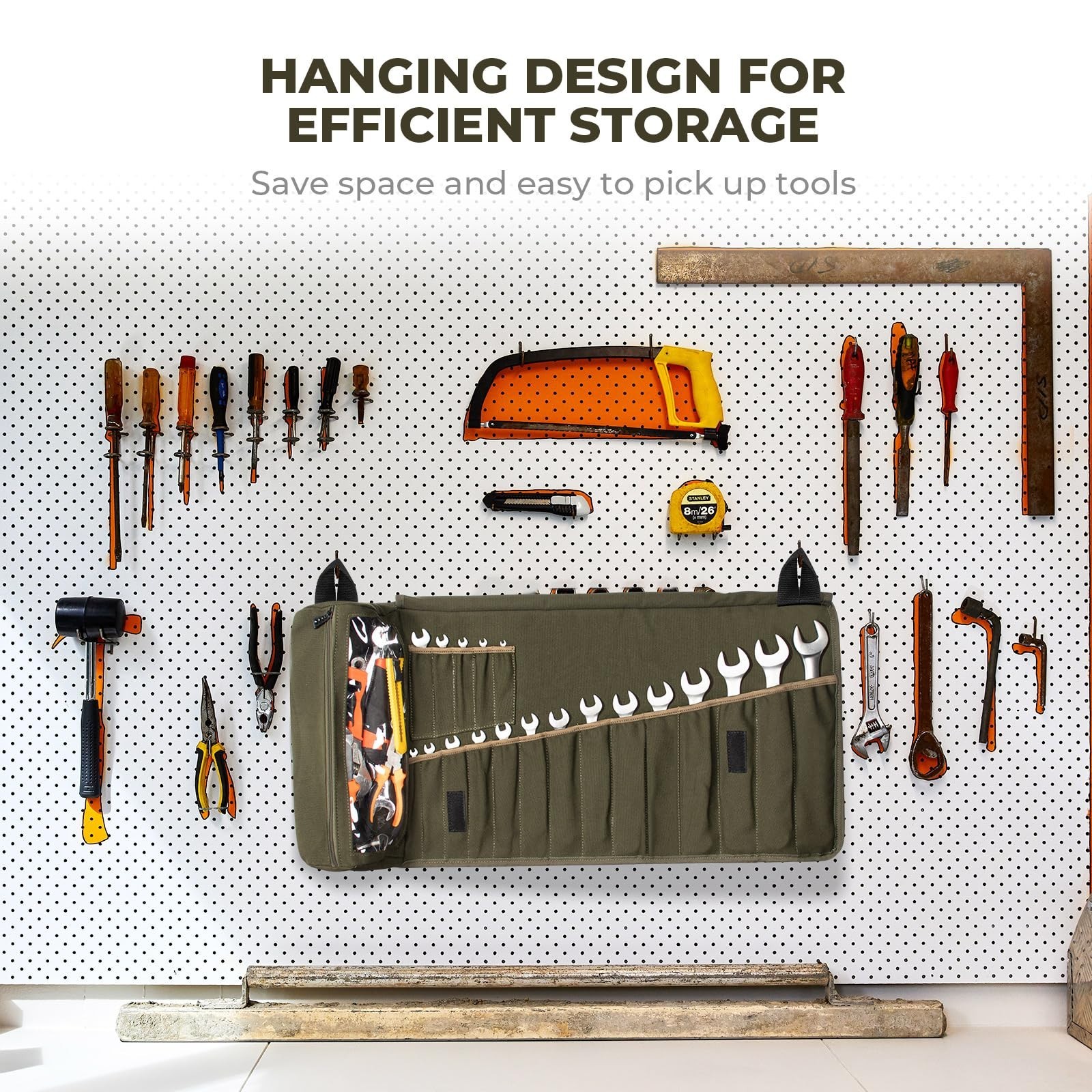 Portable Wrench Roll Pouch, 19+1 Pocket Tool Organizer Bag, Heavy Duty Canvas, G