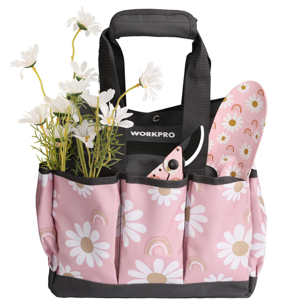 WORKPRO Pink/White Garden Tool Bag Heavy Duty Oxford Garden Tool Storage Bag NEW