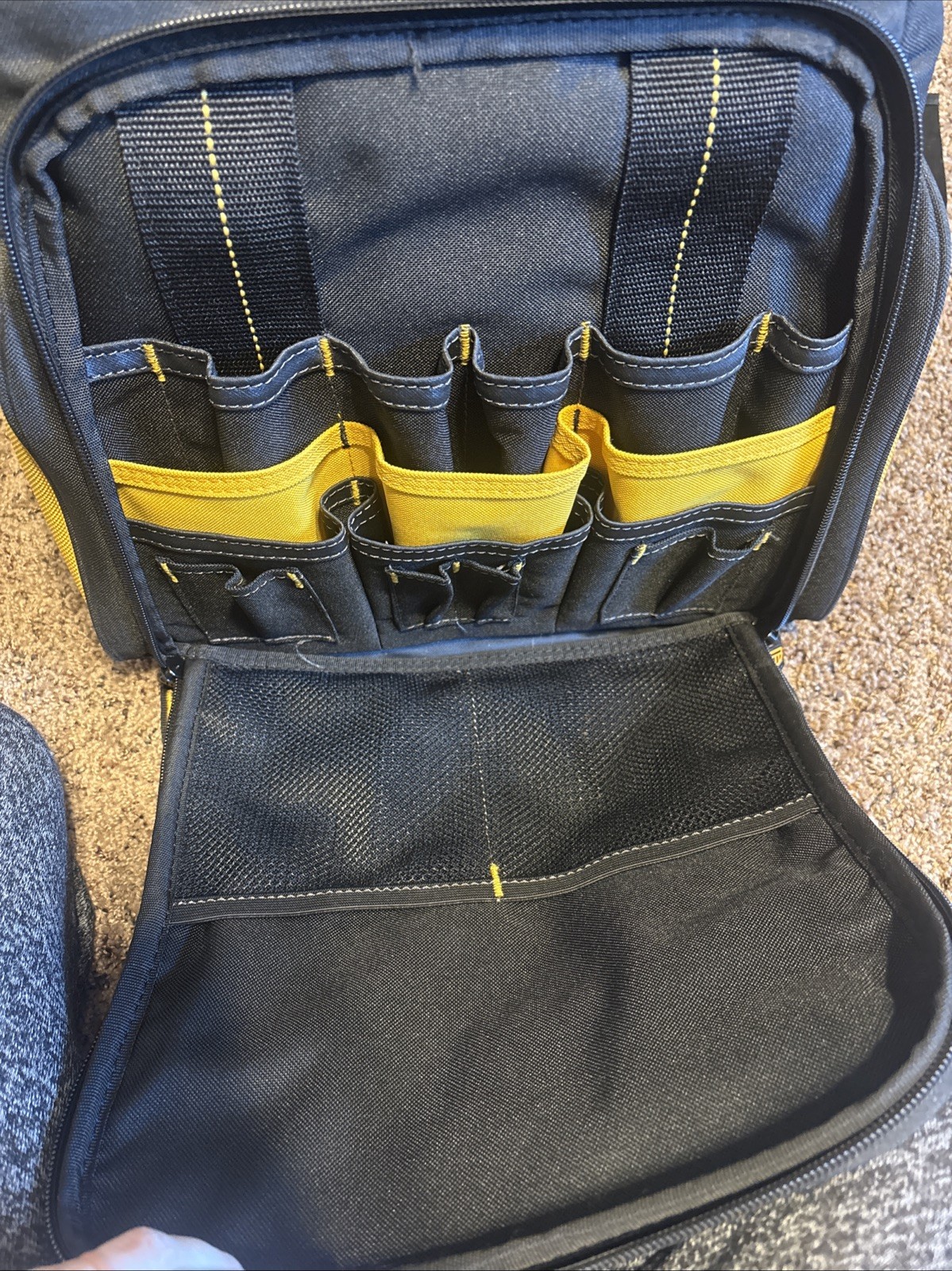 DEWALT DGL523 57 Pocket Lighted Tool Backpack – Black/Yellow