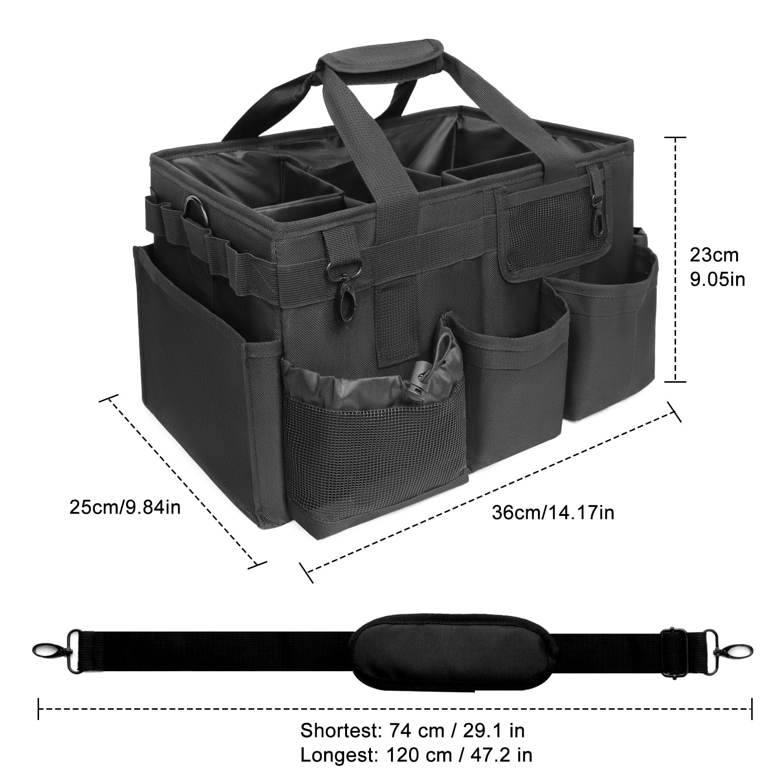 Large Cleaning Caddy Organizer, Adj Straps & Board Dividers