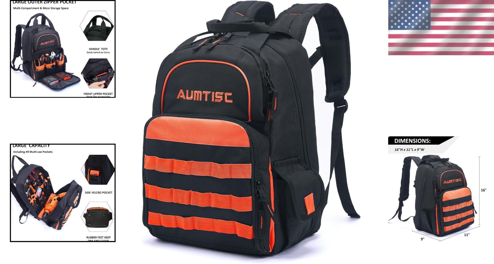 Heavy-Duty Tool Bag Backpack for Professionals – 49 Pockets, Water-Resistant