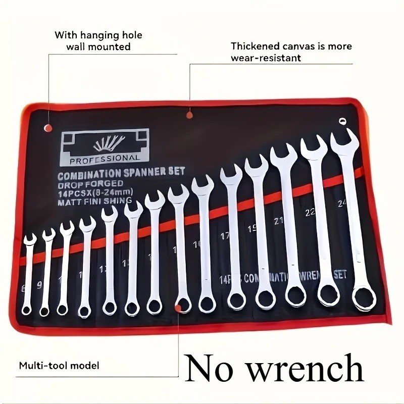14 Pocket Tool Roll Organizer Durable Wrench Storage Bag with Handle for Worksho