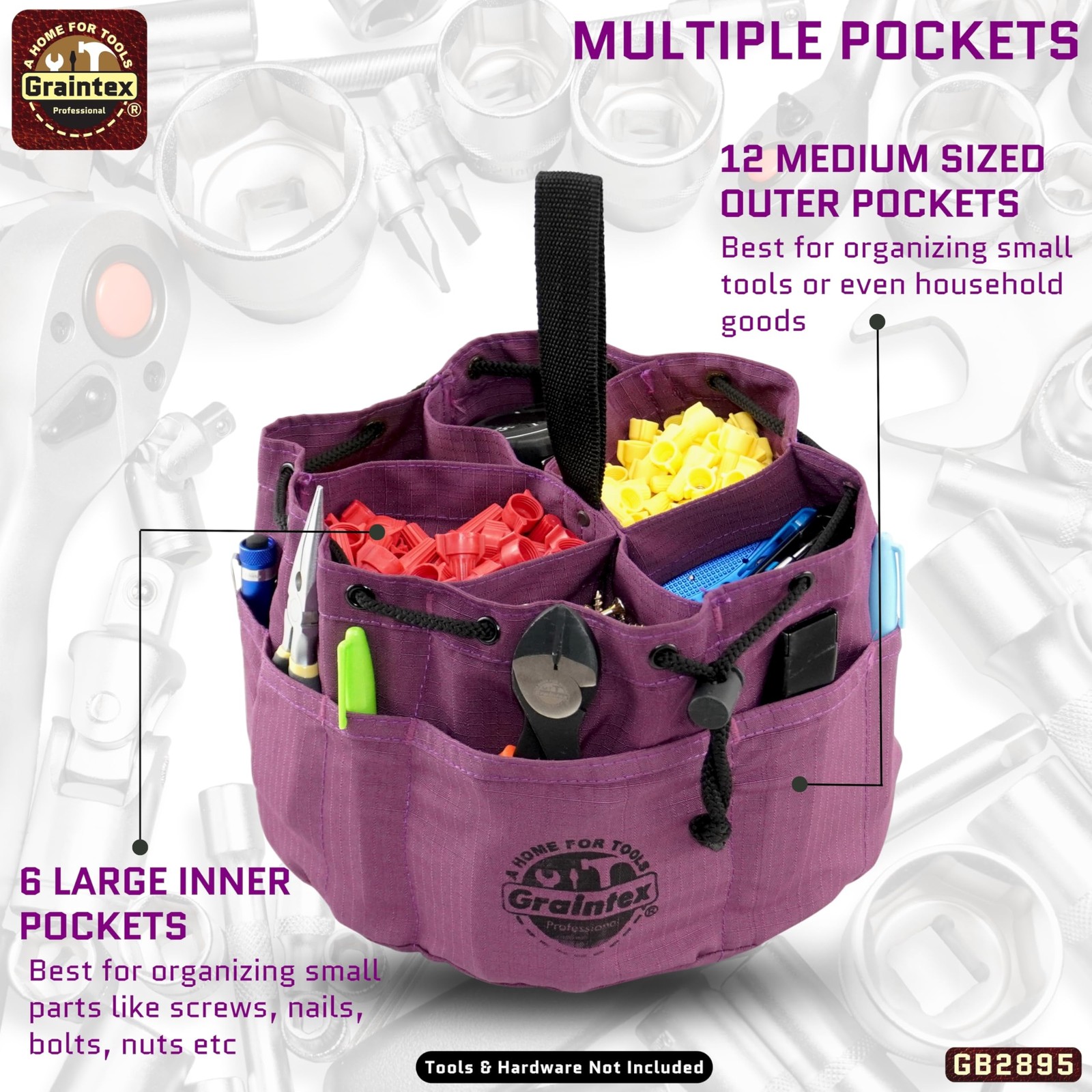 Graintex 18 Pockets Grab Bag Rip-stop Canvas Drawstring – Purple GB2895