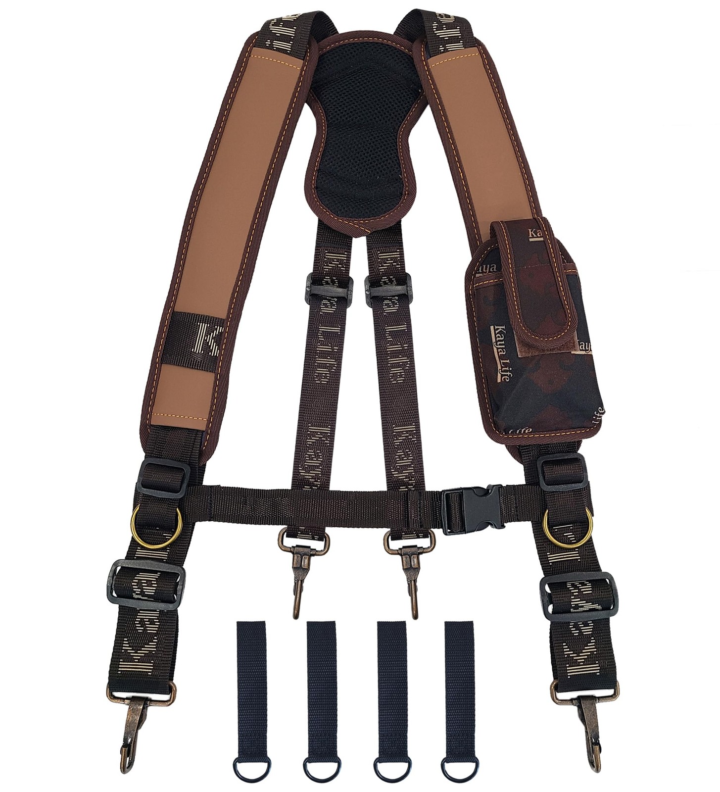 [HW GLOBAL] Tool Belt Suspenders for Men with Phone Pouch and Free, Brown
